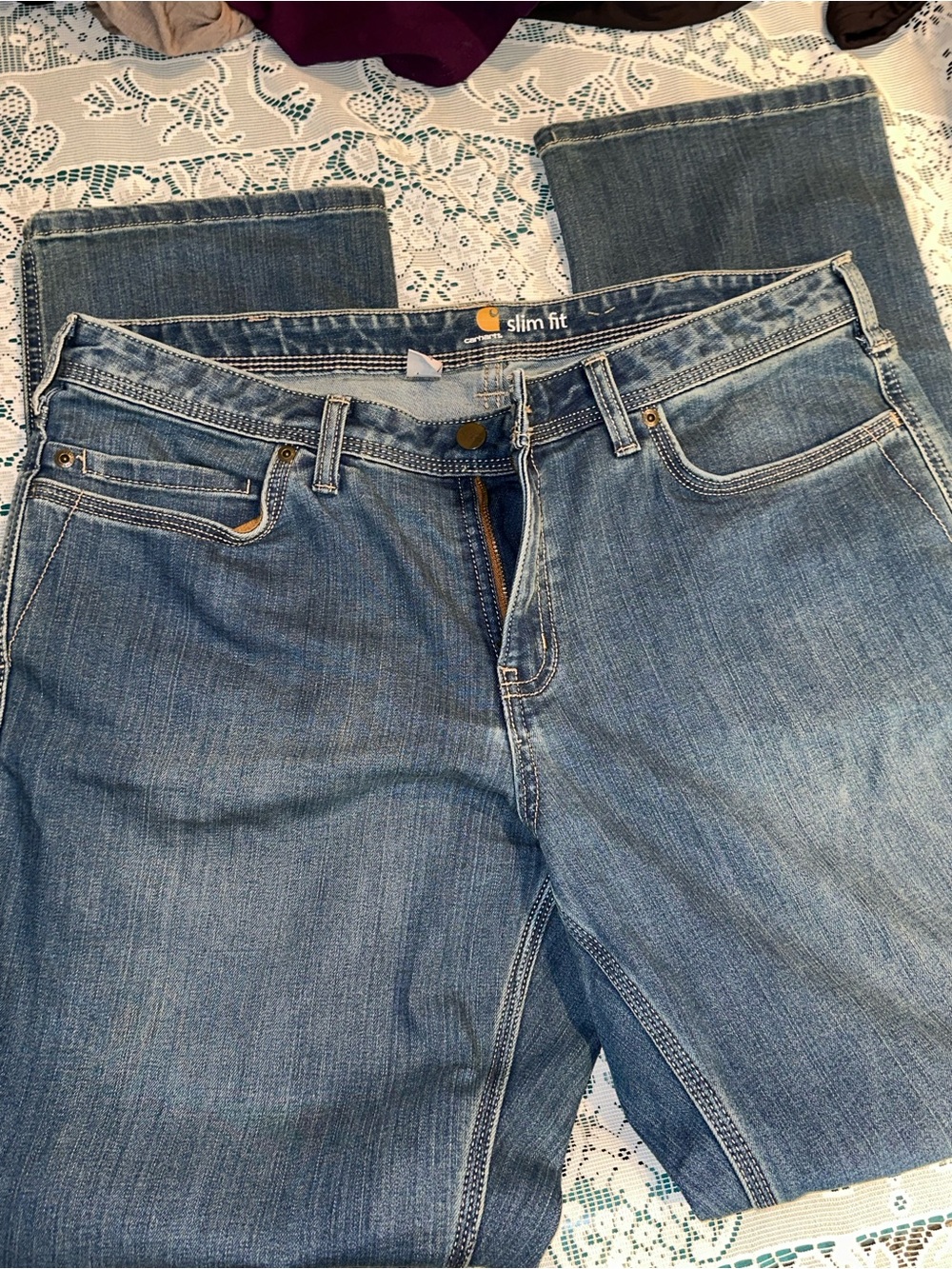 Carhartt Blue Denim Slim Fit Jeans with Gold Logo